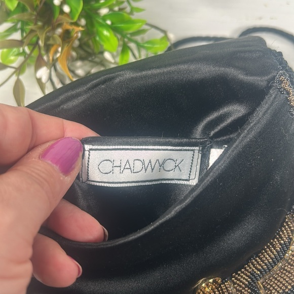 Chadwick Elegant Black Gold Beaded Crossbody Shoulder Evening Bag Rope Strap - Picture 8 of 14